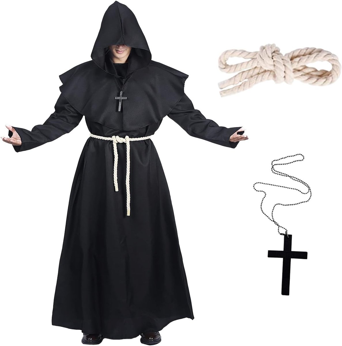 Middeleeuws Monnik Kostuum - Bruin - Maat L - Gewaad voor Mannen - Voor Halloween en Carnaval