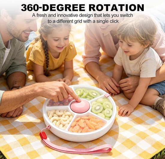 Snackbox Spinner - Roze - 18,3 x 18,3 x 6 cm - Draaibare Snackbox met Vakken - Voor Kinderen en Volwassenen — afbeelding 3