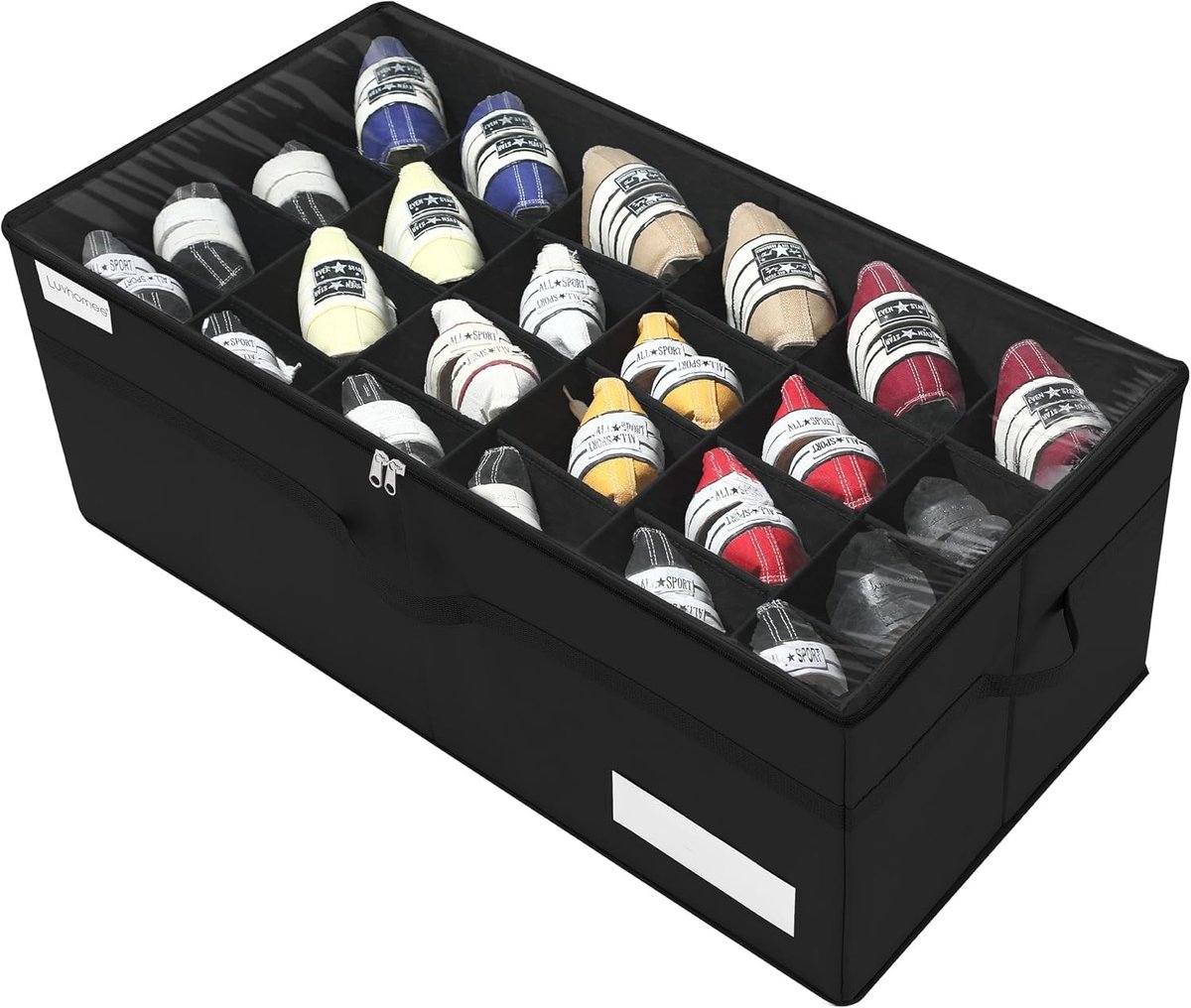 Grote Schoenopbergdoos - Zwart - 79 x 42 x 33 cm - Opvouwbare Schoenopberger met Bodemsteun - Voor 24 Paar Schoenen