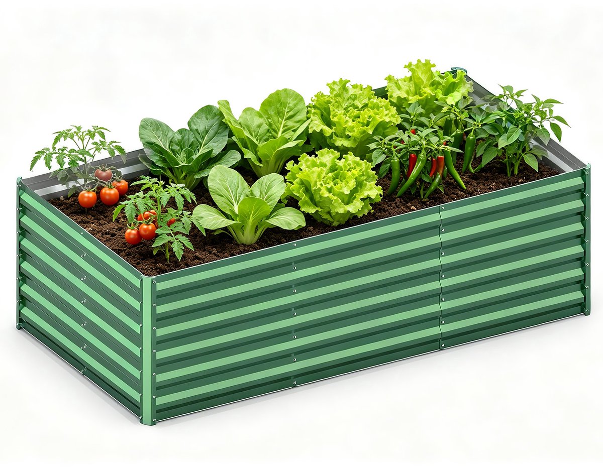 Soontrans - Verhoogde Metalen Plantenbak - 180X90X60cm - Rechthoekig Verzinkt Staal - Groot Plantenbed voor Groenten - Bloemen en Kruiden - Tuin Tuinbed & Terras Bloembed - Groen