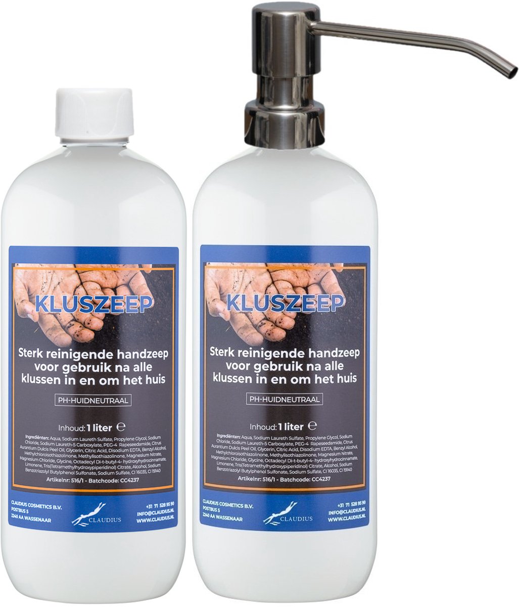Kluszeep 1 liter - set van 2 stuks - met gratis RVS zilverkleurige pomp - Voordeelverpakking
