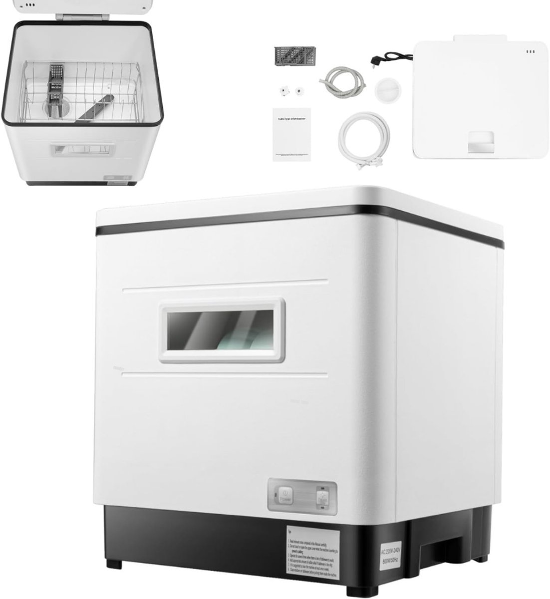 Allvia® Mini Vaatwasser - Kleine Vaatwasser - Vrijstaande Vaatwasser - 360° Roterende Waterstraal - 800W - Roestvrij Staal