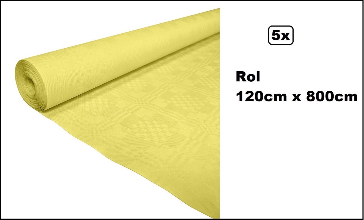 5 stuks Tafelrol tafelkleed geel 120cm x 800cm papier - totaal 40 meter - Party diner food festival eten fun thema feest party