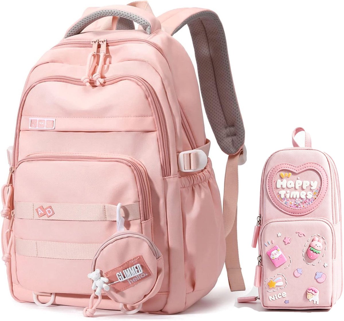 Waterdichte Schoolrugzak voor Meisjes - Ergonomisch & Ruim - Inclusief Pennenetui en Accessoires - Geschikt voor Laptops tot 15,6 inch - Roze - SOLLBRY®