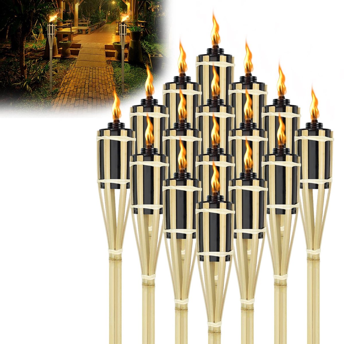 Famanu – Set van 36 tuinfakkels voor buiten, 90 cm, oliefakkels van bamboe, perfect voor decoratie en verlichting