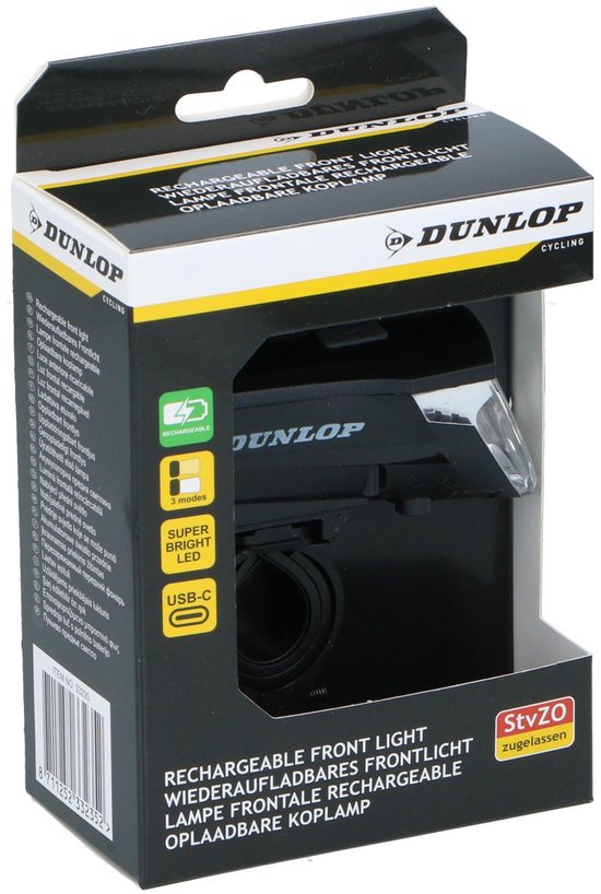 Dunlop Fietsverlichting USB-C Oplaadbaar - Fietslamp Voorlicht LED - Fietslicht met 3 Modi - Koplamp Fiets Waterdicht - IPX4 Gecertificeerd - Makkelijk te Monteren - Zwart — afbeelding 4