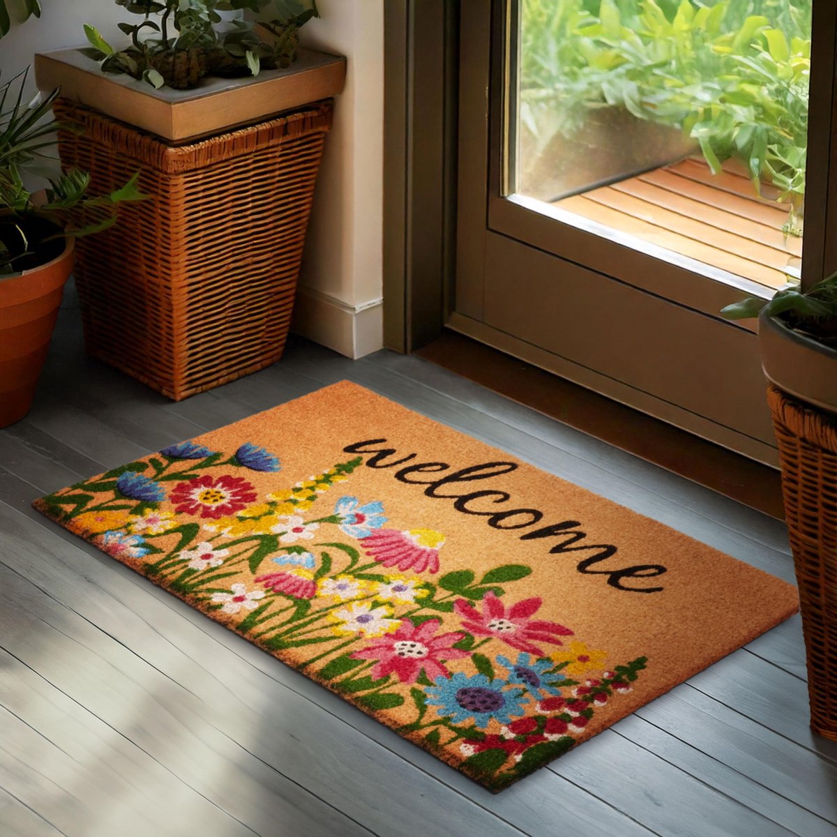 Famanu Deurmat voor binnen en buiten, 45 x 75 cm, vuilvangmat van 100% kokos, weerbestendig en slipvast, bruine kleur