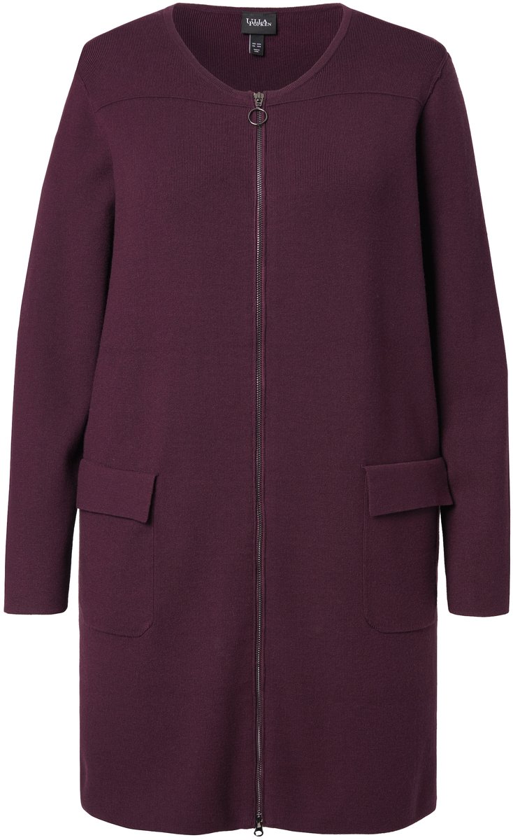 Ulla Popken - Dames - Vest fijn geribbeld ronde hals tweewegrits - Donkerpruim - Maat 46+