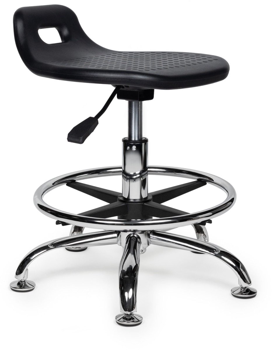 Stahulp Kruk – Ergonomische, Verstelbare Werkstoel met Voetsteun – Comfortabele Sta-Kruk voor Werkplaats, Bureau, Magazijn, Laboratorium, Industrie & Thuis – Stevig en Rugvriendelijk - Zithoogte 40-56cm - met Voetsteun