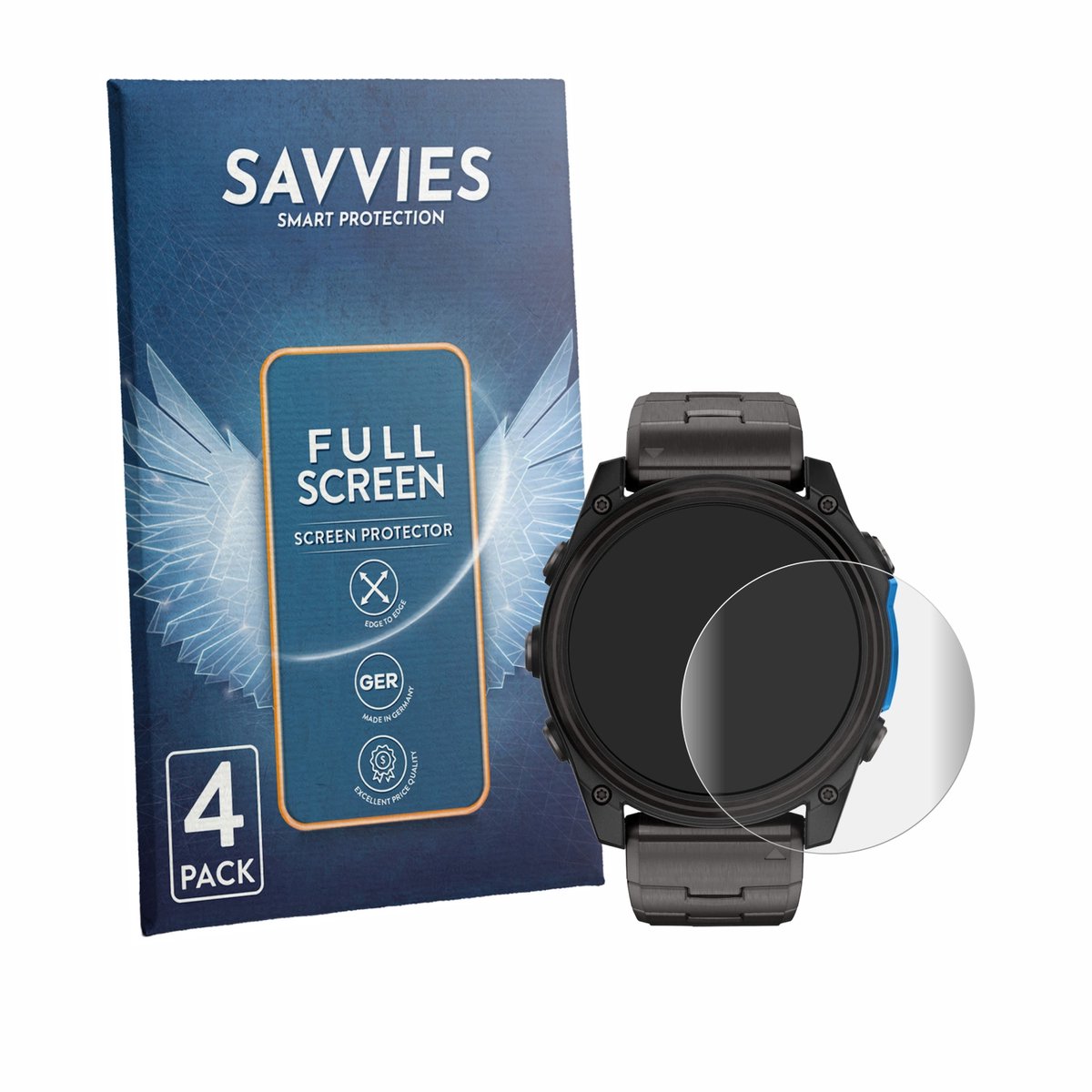 Savvies - Screenprotector voor Garmin D2 Mach 2 (51 mm) - Folie Beschermfolie transparant volledig dekking 4 Stuks