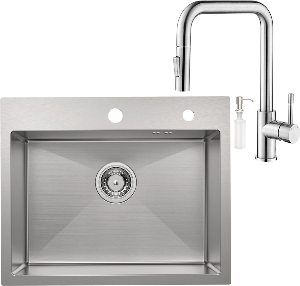 CECIPA max 55x45CM Spoelbak - Spoelbak Keuken Met Premium Keukenkraan - Spoelbak Met Kraangat - Enkele spoelbakken RVS - Spoelbakken Keuken – Spoelbakken met Afvoer