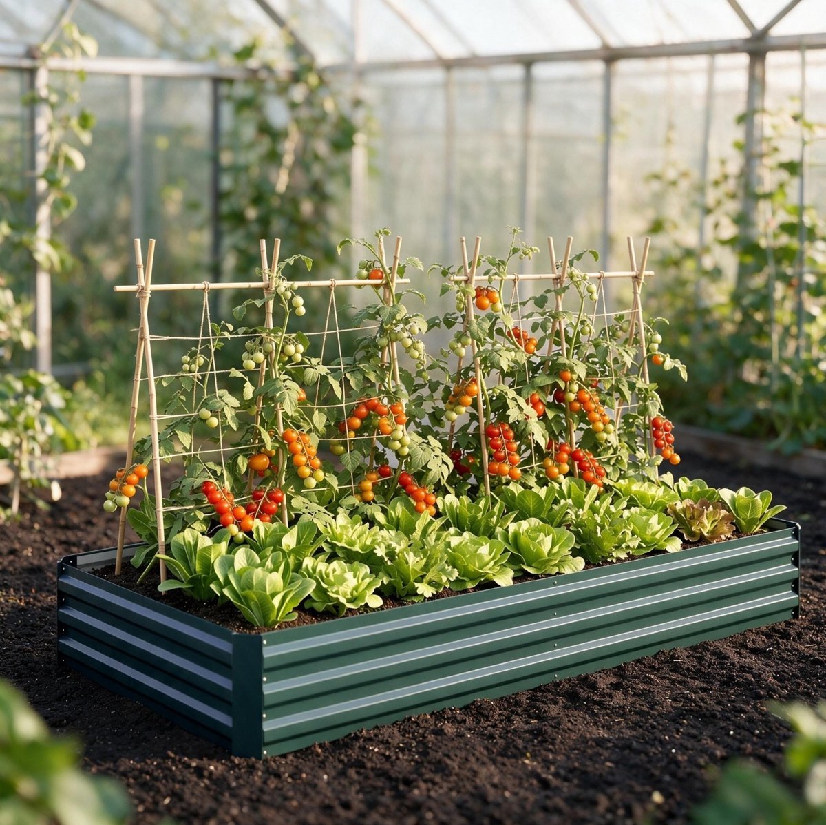 Moestuinbak 241 x 90,5 x 30 cm Stevig Staal Donkergroen Rechthoekig Voor Groenten, Kruiden En Bloemen In Tuin Of Kas