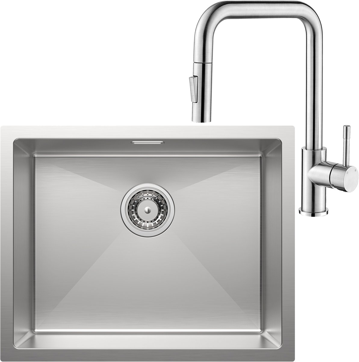 Auralum Max Spoelbak voor keuken 55x44cm - Spoelbak Keuken Met Premium Keukenkraan - Spoelbakken met sifon en overloopset - Enkele spoelbakken RVS