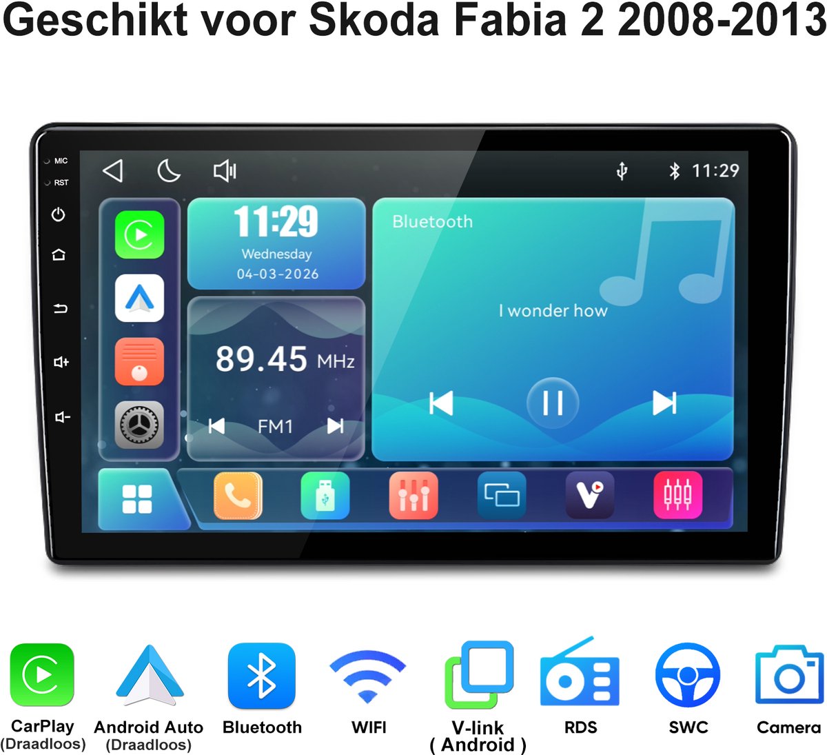 Junsun Linux Draadloos Carplay & Andriod Auto Geschikt voor Skoda Fabia II 2008-2013 - 10 Inch HD TouchScreen - Bluetooth - Navigatie - WiFi -FM - RDS- Airplay - Plug & Play