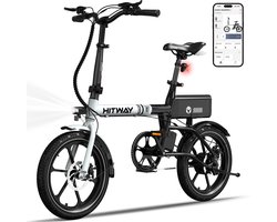 Hitway Elektrische Fiets BK35S - Trendy 16 Inch City Commuter EBike met Afneembare 36V 9Ah Lithium Batterij - Opvouwbaar E-Bike met 250W Motor - APP Bediening
