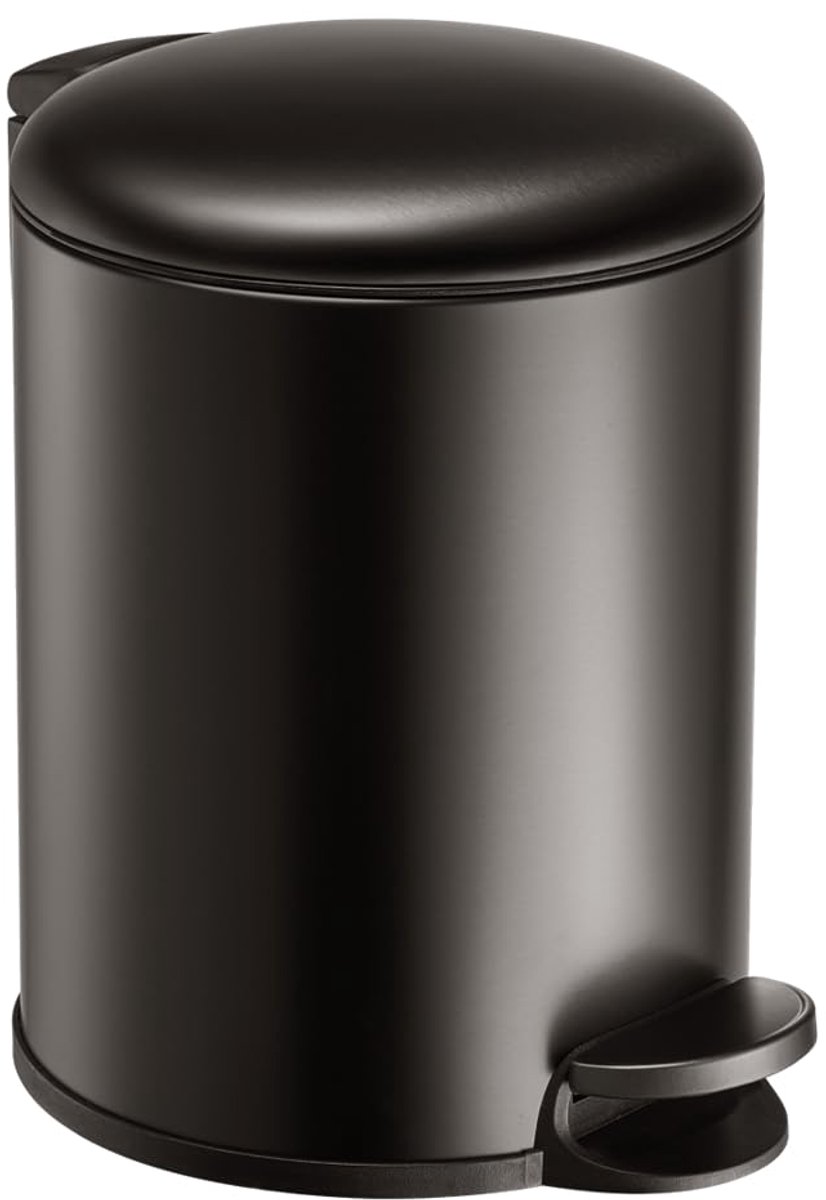 Famanu – Prullenbak van 5 liter met soft-close pedaalemmer, compacte vuilnisbak voor toilet, badkamer, keuken of kantoor, geborsteld metaal in donkergrijs