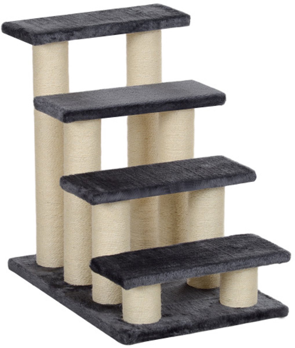 Tiertreppe 4-Stufen Hundetreppe & Kätzchentreppe, Weicher Plüsch, Grau, 60x40,5x59cm