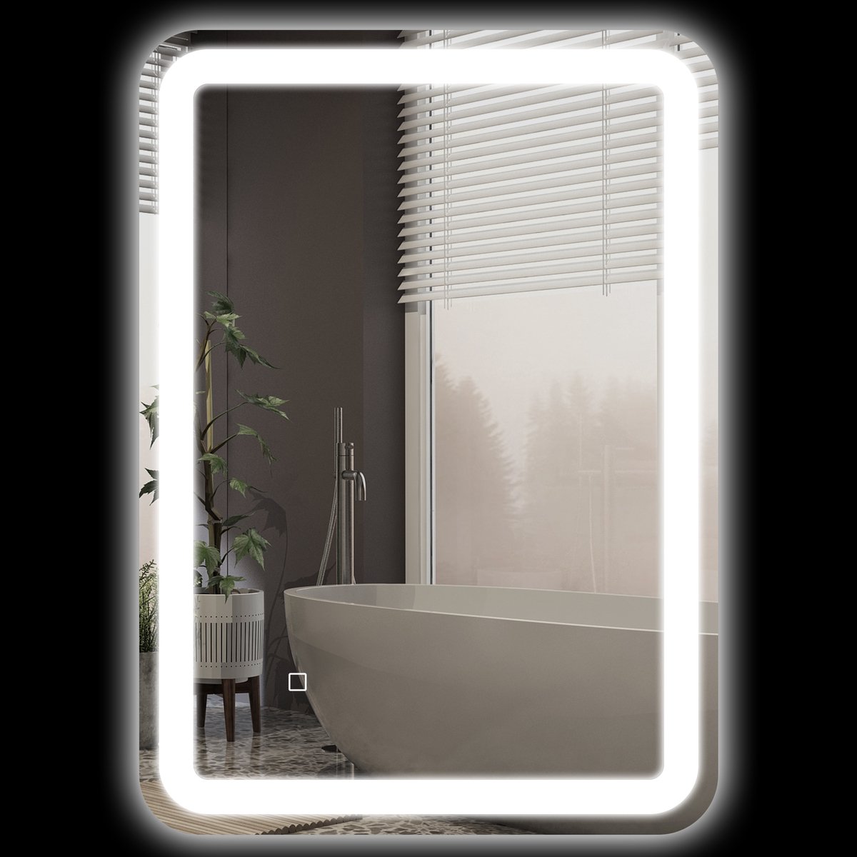 Badkamerspiegel met verlichting 50 x 70 cm - LED - Met anti-condensfunctie - 3 lichtkleuren - Dimbaar - Rechthoekig - Met touch-schakelaar - Geheugenfunctie, zilverkleurig