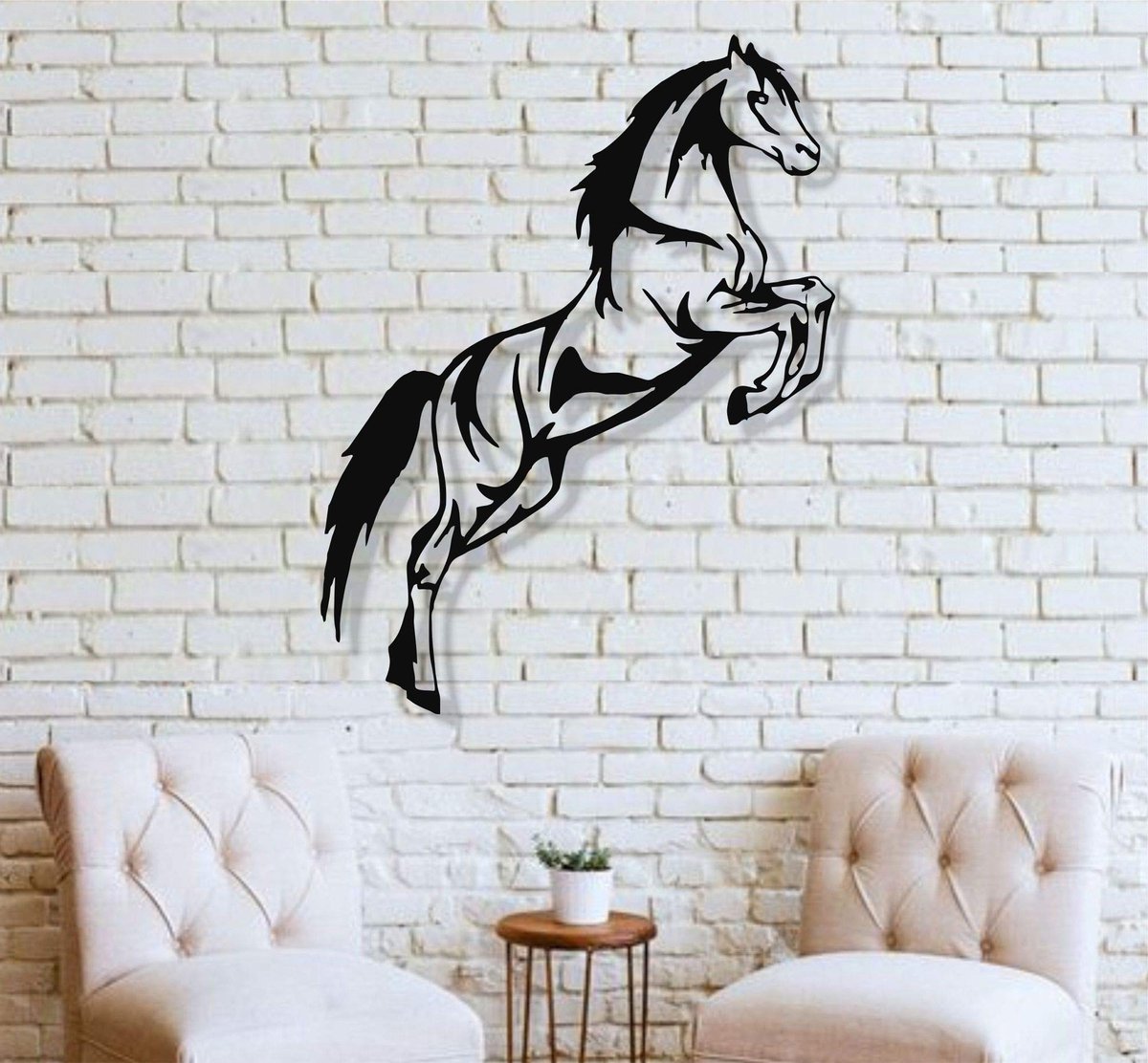Famanu – Metalen muurkunst in de vorm van een paard, wanddecoratie van 33 x 76 cm, voor een unieke uitstraling