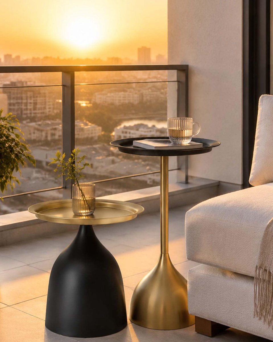 Famanu – Set van 2 kleine bijzettafels voor buiten, weerbestendig metaal, ideaal voor tuin en balkon