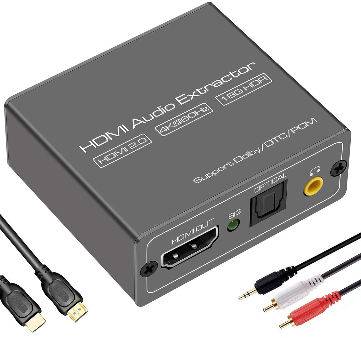 HDMI Audio Extractor 4K@60Hz - Audio Splitter met Optische Output en 3.5mm Stereo Adapter - Ondersteunt HDCP, DTS 5.1 en PCM voor HDTV, PS4 en Blu-ray Spelers