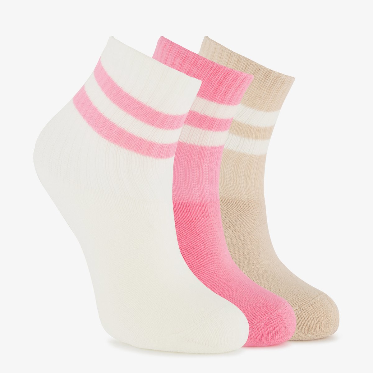 3 paar kinder sokken met streepjes wit roze - Maat 23/26