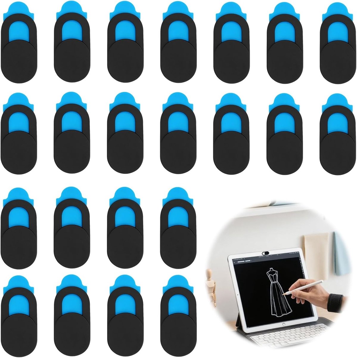 Cameraafdekking voor Laptop en Telefoon - Zwart - 18 x 9 mm - Dunne Webcamhoes van ABS - Voor Privacy Bescherming