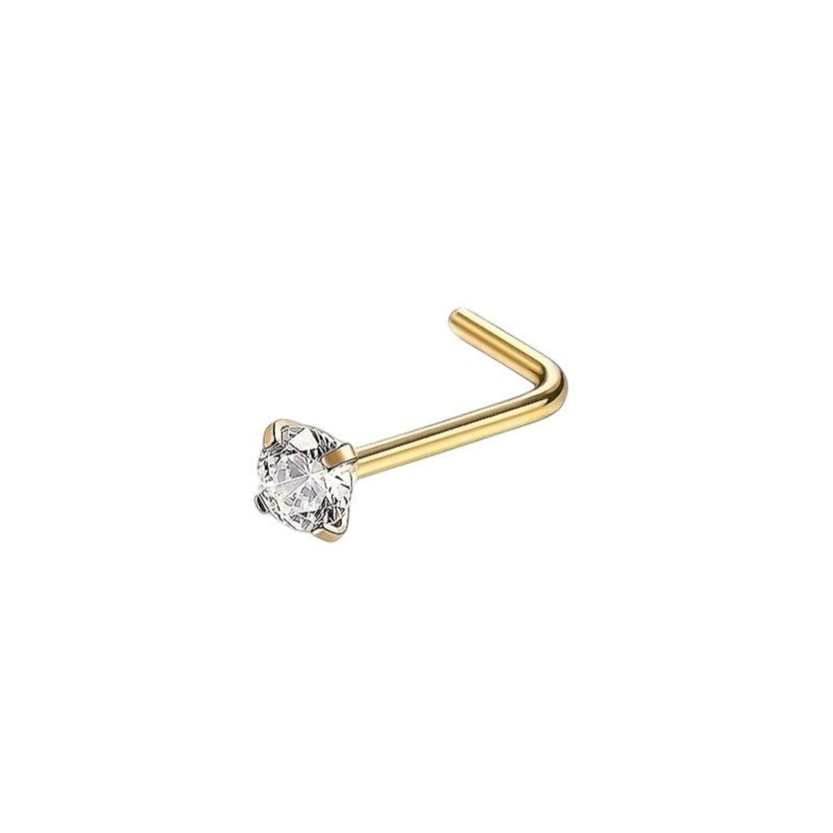 Goudkleurige Neuspiercing Transparante Zirkonia – L-Staafje - 2mm