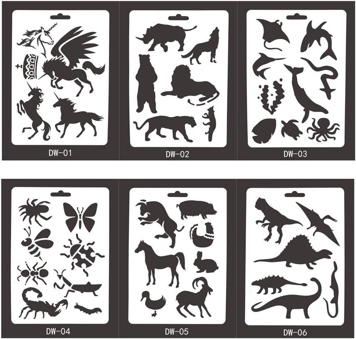 Set van 12 Dierensjablonen voor Kinderen, Plastic Schildertemplates, Herbruikbare Creatieve Handwerktools voor Schoolprojecten