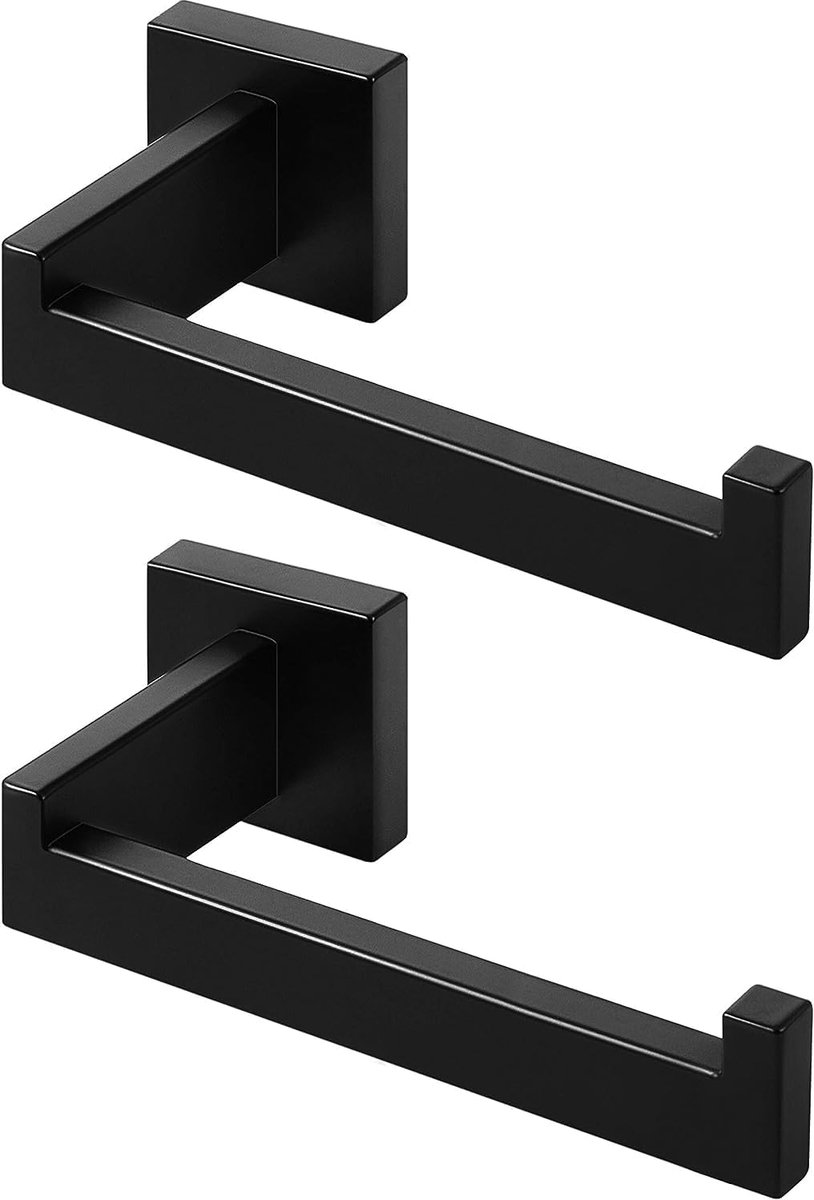 Set van 2 zwarte roestvrijstalen toiletrolhouders voor schroefmontage, vierkante wandpapierhouder afmeting 13,5×8,5×5 cm, gespoten metaal voor badkamer en toilet