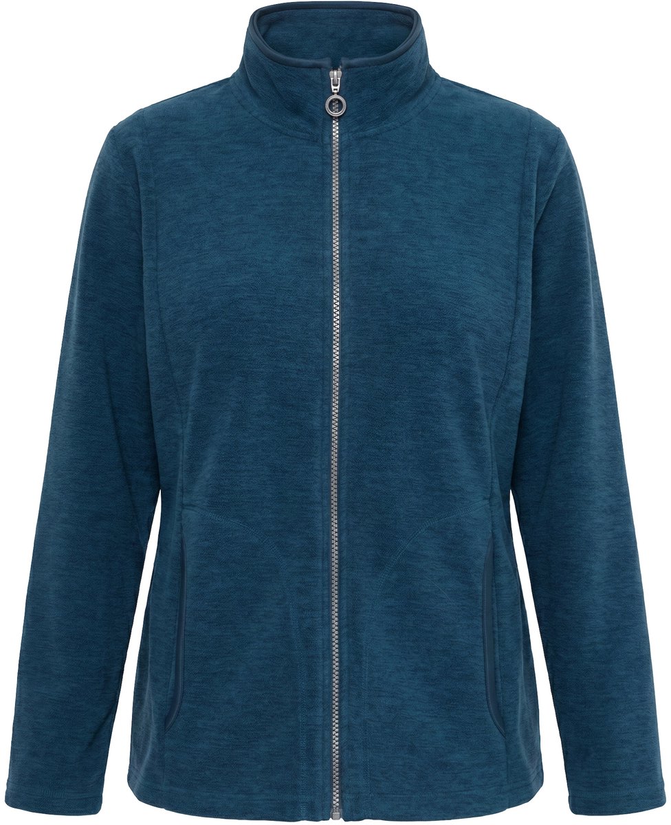Ulla Popken - Dames - Fleece jas gemêleerd opstaande kraag lange mouwen - Donkerpetrol - Maat 46+