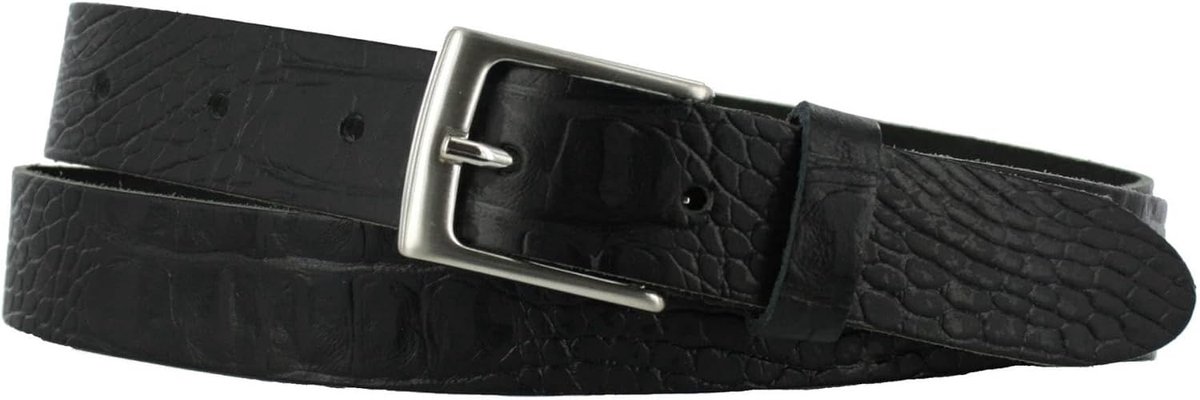 Heren/Dames Riem 3cm | Krokoprint | Kleur: Zwart | Riemmaat: 90 (totale lengte: 105cm) | 100% Echt Leer | Nikkelvrije gesp