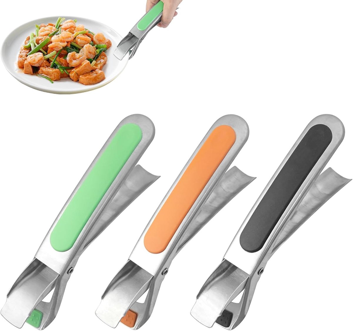 3 stuks antislip afwastang, roestvrijstalen anti-verbranding kom cliphouder 17,5 cm, verdikte siliconen hete plaat grijper voor oven pizzaplaat schotel clip luchtfriteuses borden, trays (groen