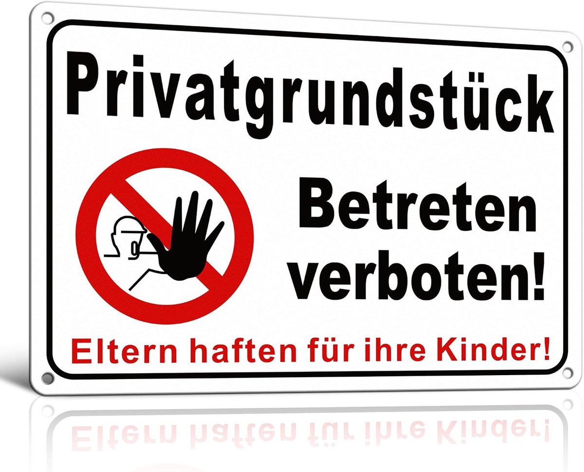30 x 20 cm Privé-perceel betreden verboden ouders, kleven voor hun kinderbord, verboden toegangsbord
