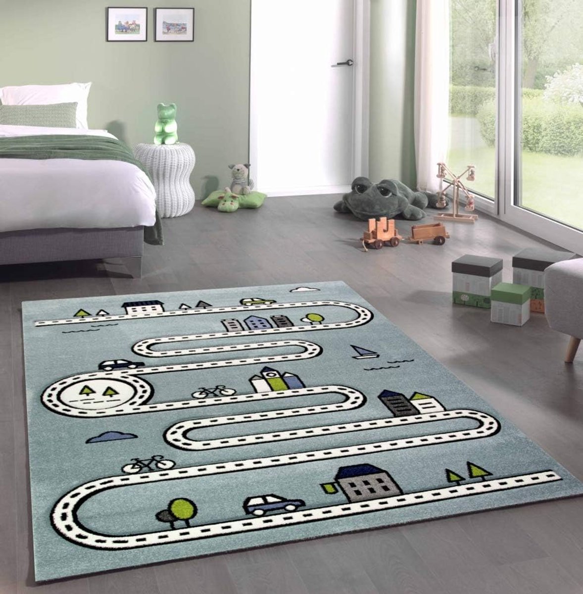 Tapijt kinderkamer kindertapijt mat blauw maat 80x150 cm