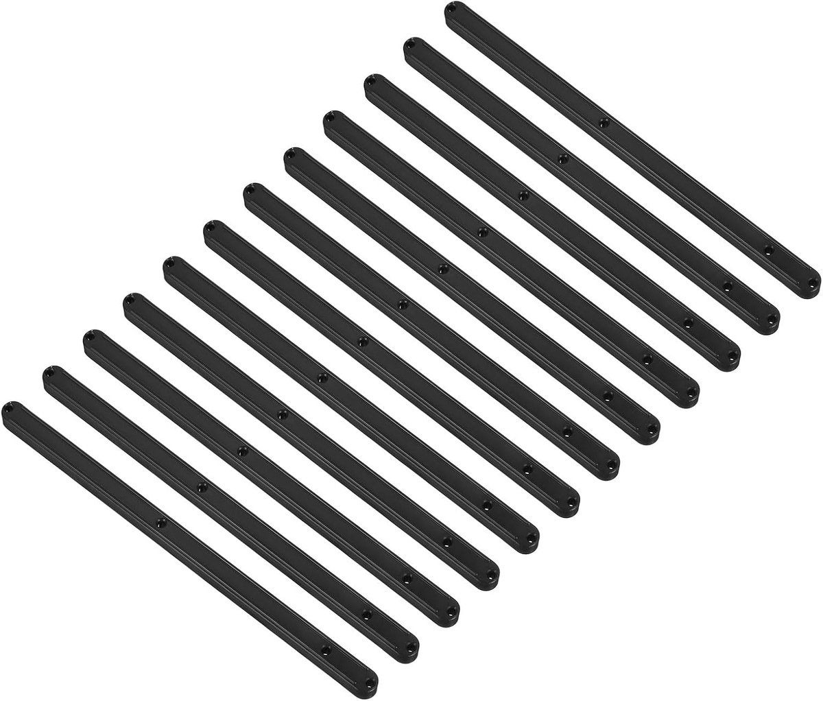 Ladegeleiders, 12 stuks, 298 mm, kunststof rails voor laden, zijdelings gemonteerde geribbelde geleiderails voor kastladen, nachtkastjes, kledingkasten (zwart)