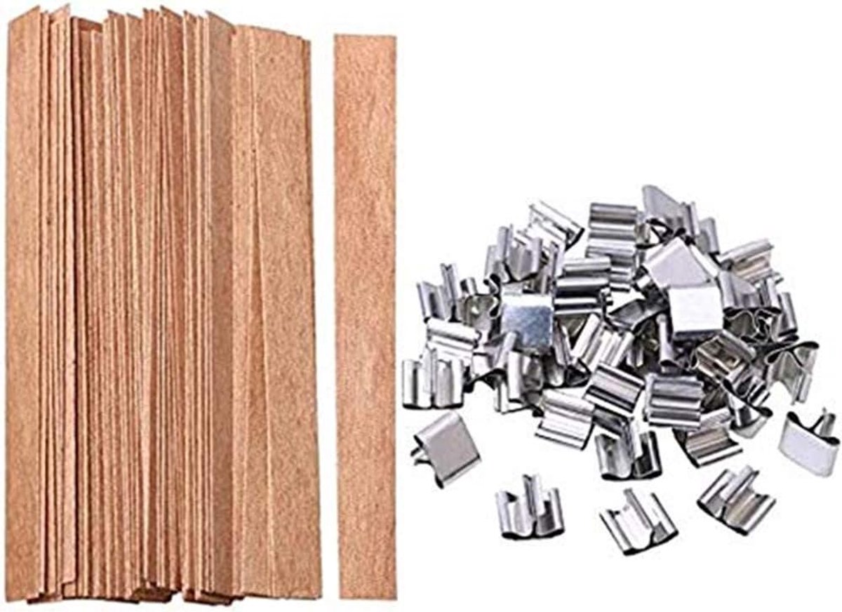 50 stuks Kaars Wick Houten Set, Natuurlijke Hout Wicks Hout Kaars Kern met IJzeren Stand voor Handgemaakte Kaars Maken DIY Kaars (13mm*130mm)