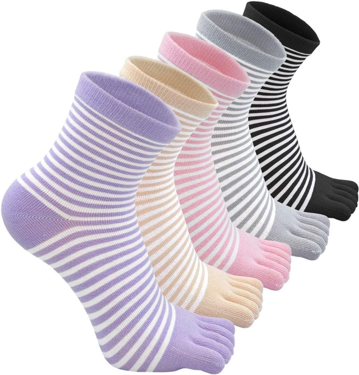 Zehensocken Dames 5 Finger Uit Baumwolle - Bunte Sokken Voor Lopen, Casual Sport en School - Sneaker Sokken Met Tenen, Maat 35-41, 4/5 Paar