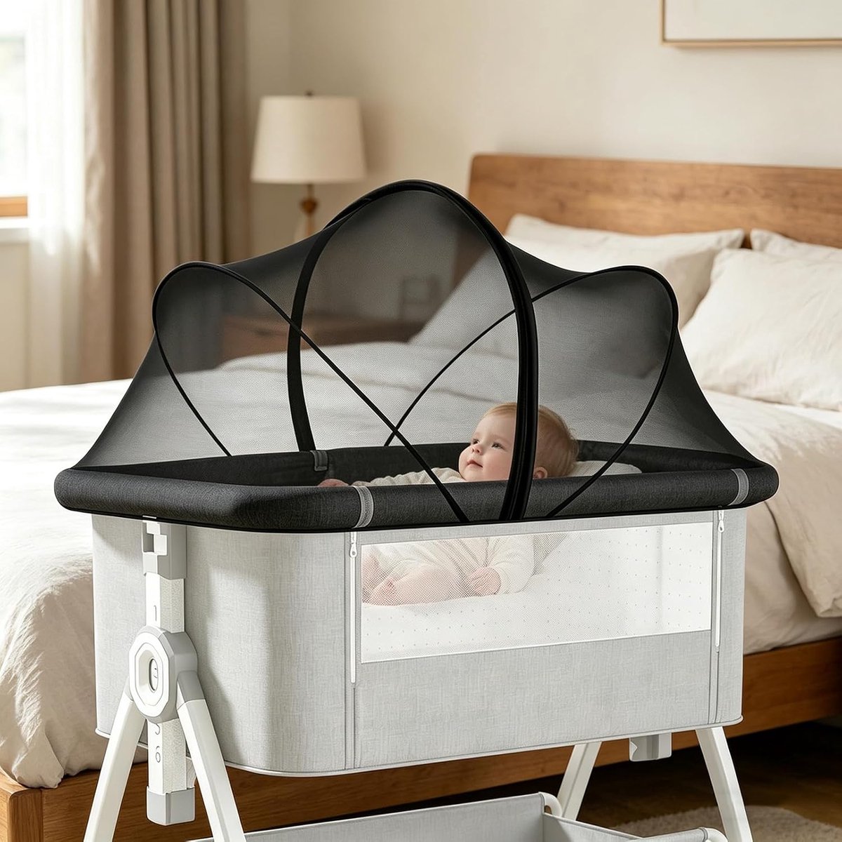 Klamboe voor babybedden, 60 x 105 cm, muggennet, babybed | Muggennet voor baby's, muggennet voor kinderwagen, voor kinderbed, wieg (zwart)