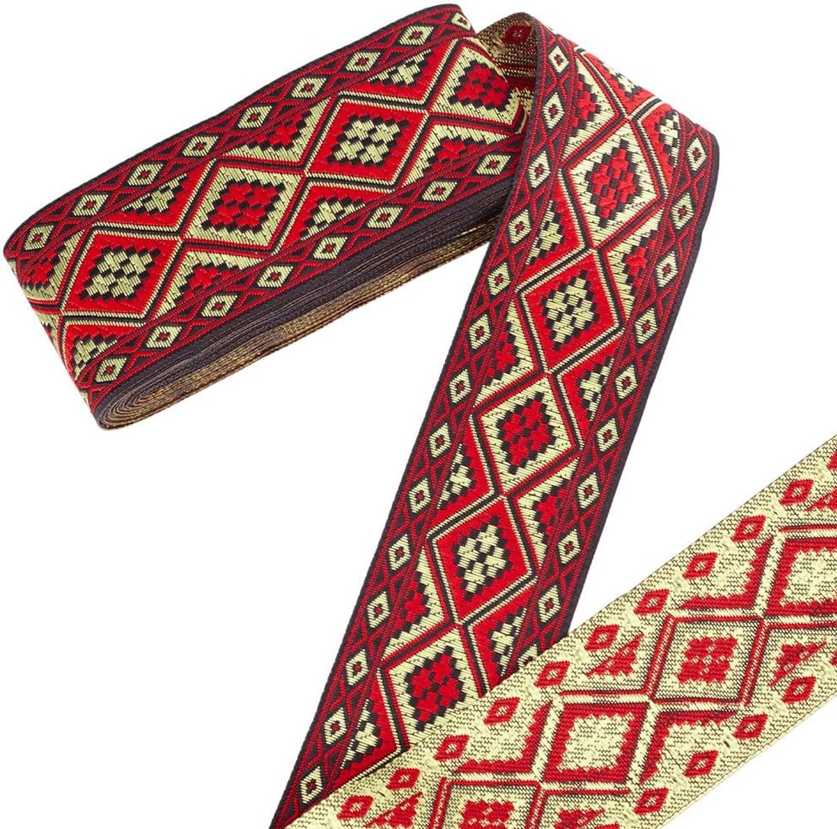 PandaHall 7 meter / 7,66 yard Boho Jacquard lint, 5 cm / 2 inch ruit geborduurde geweven rand etnische stijl polyester linten stof rand franje voor naaien, handgemaakte tas, kledingdecoratie