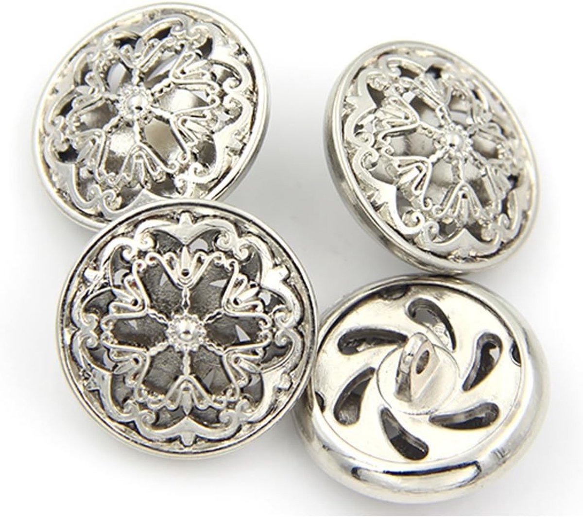 10 stuks – vorm Hollow Flower Metal Shank Ronde Vorm Metalen Knop Naaiknop (25 mm, Zilver)