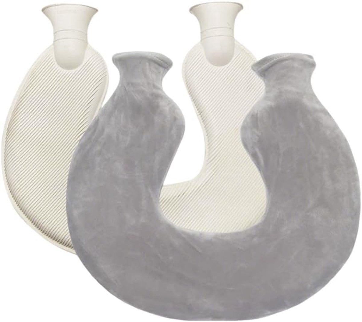 Warmwaterkruik U-vorm, warmwaterkruik voor de nek, U-vorm, warmwaterkruik U-vorm, met zachte hoes, voor schouder- en nekpijn, grijs