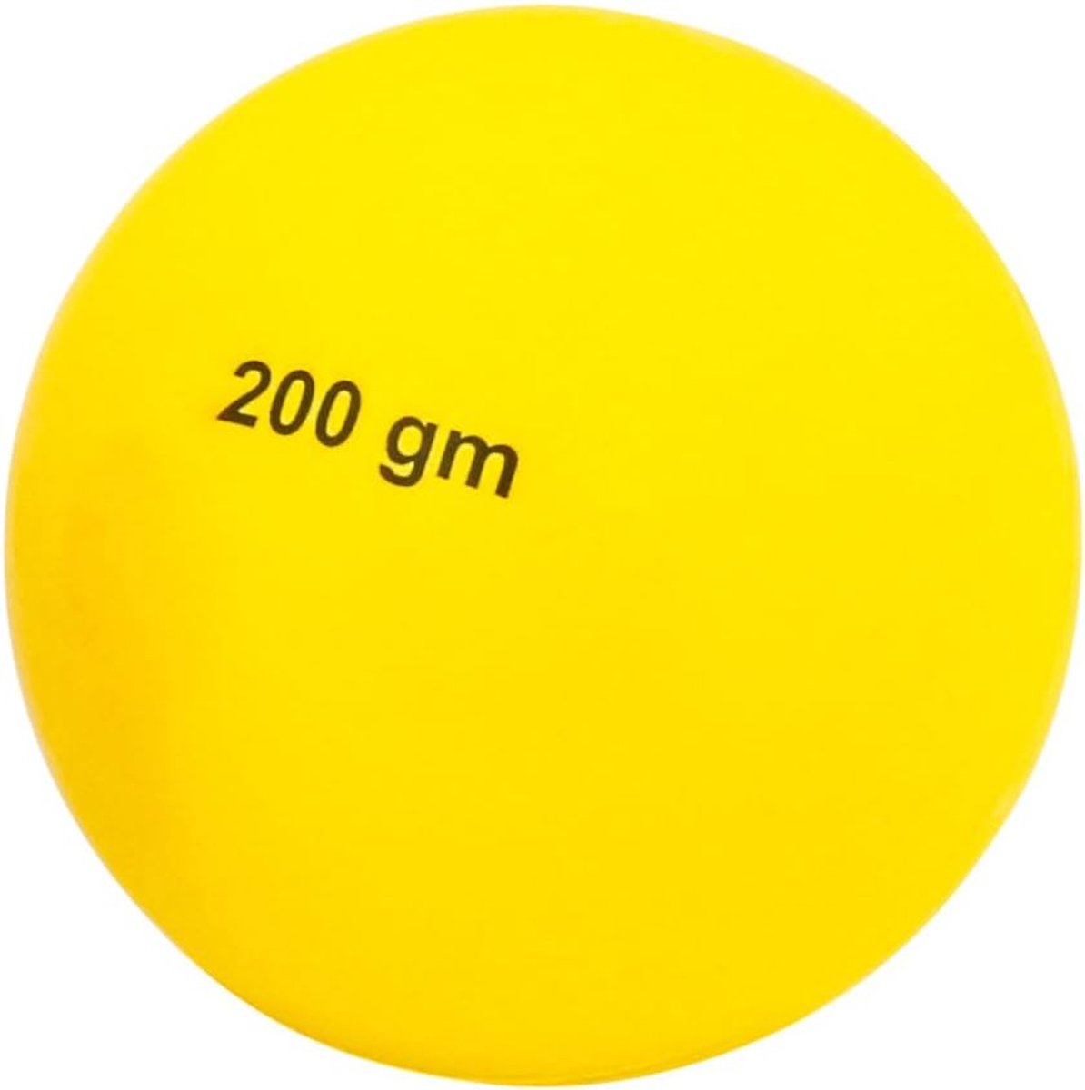 - De wedstrijdwerpbal 200 gram van kunststof, geel
