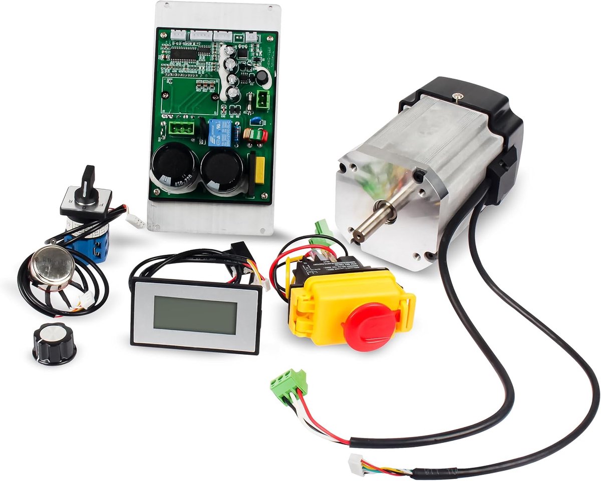 Draaimachine, borstelloze motor, 750 W, 220 V DC, draaimachine motor 4000 tpm, nood-uit-knop vooruit/achteruit en toerentalweergave, 6-delige set, compatibel met CD/WM-210 V