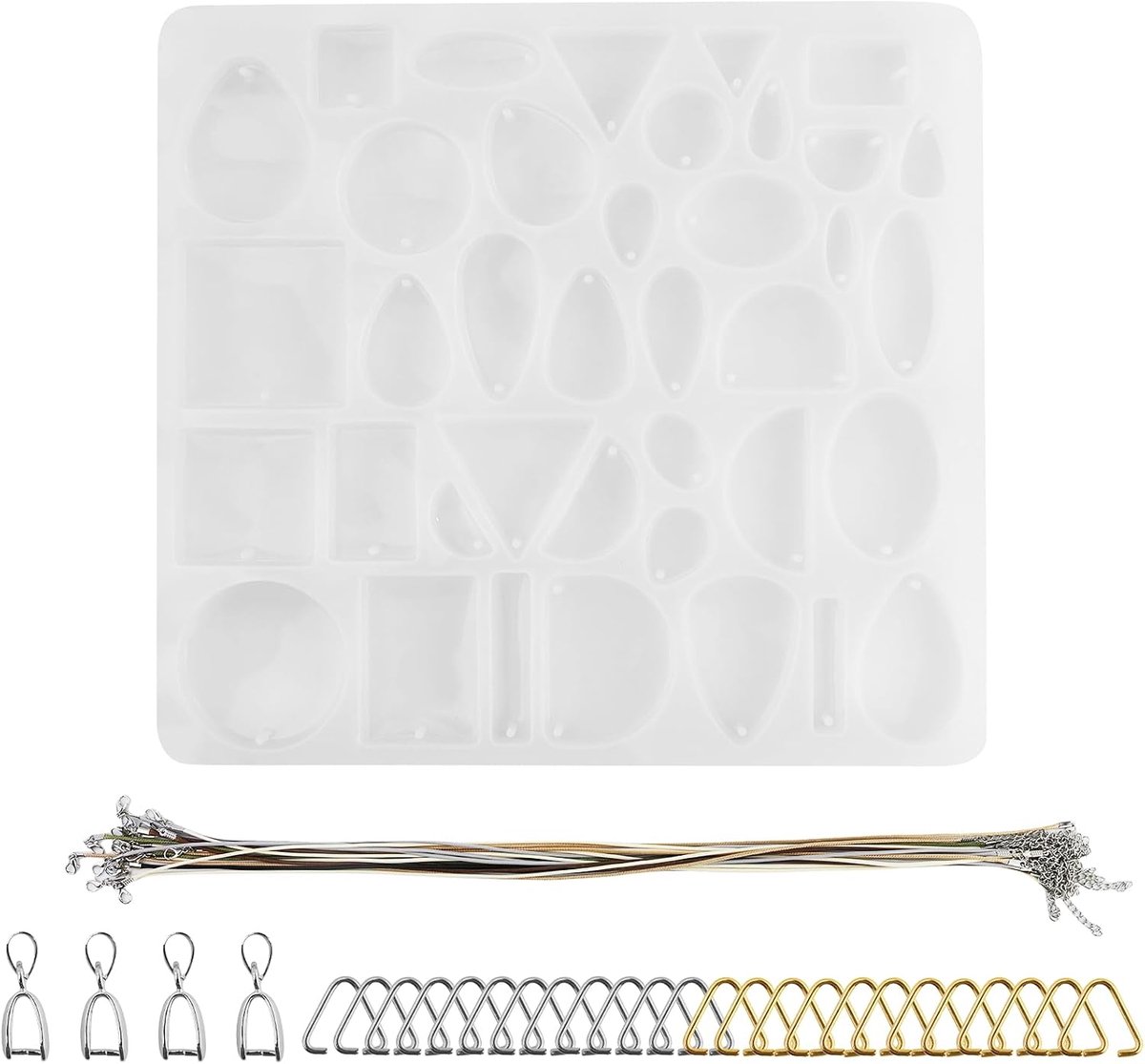 Sieradenvorm, 38 holle ruimtes, met clipgesp en hangertouw, hars siliconen vorm voor decoratie, halsketting