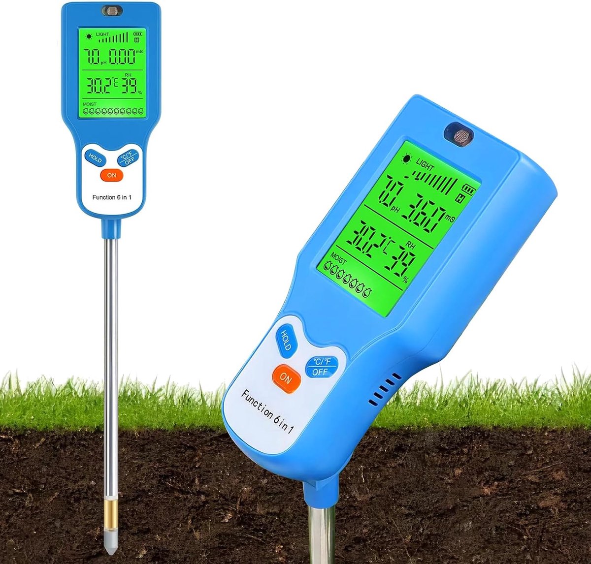 Digitale Bodemtester - Vochtmeter Lichtmeter - Planten Verzorgen - 6-in-1 Functies - 10cm Sonde - Zwart