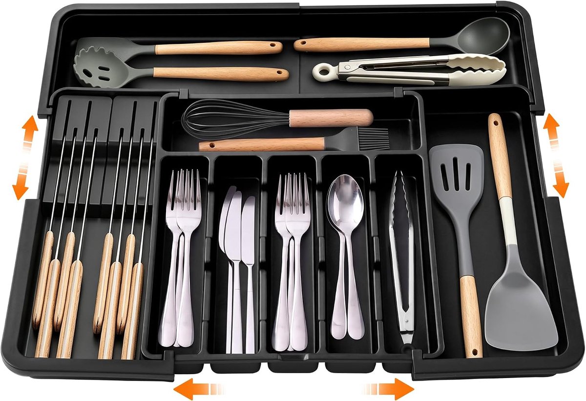 Bestekbak voor laden, uitbreidbare grote bestekbak voor de keuken