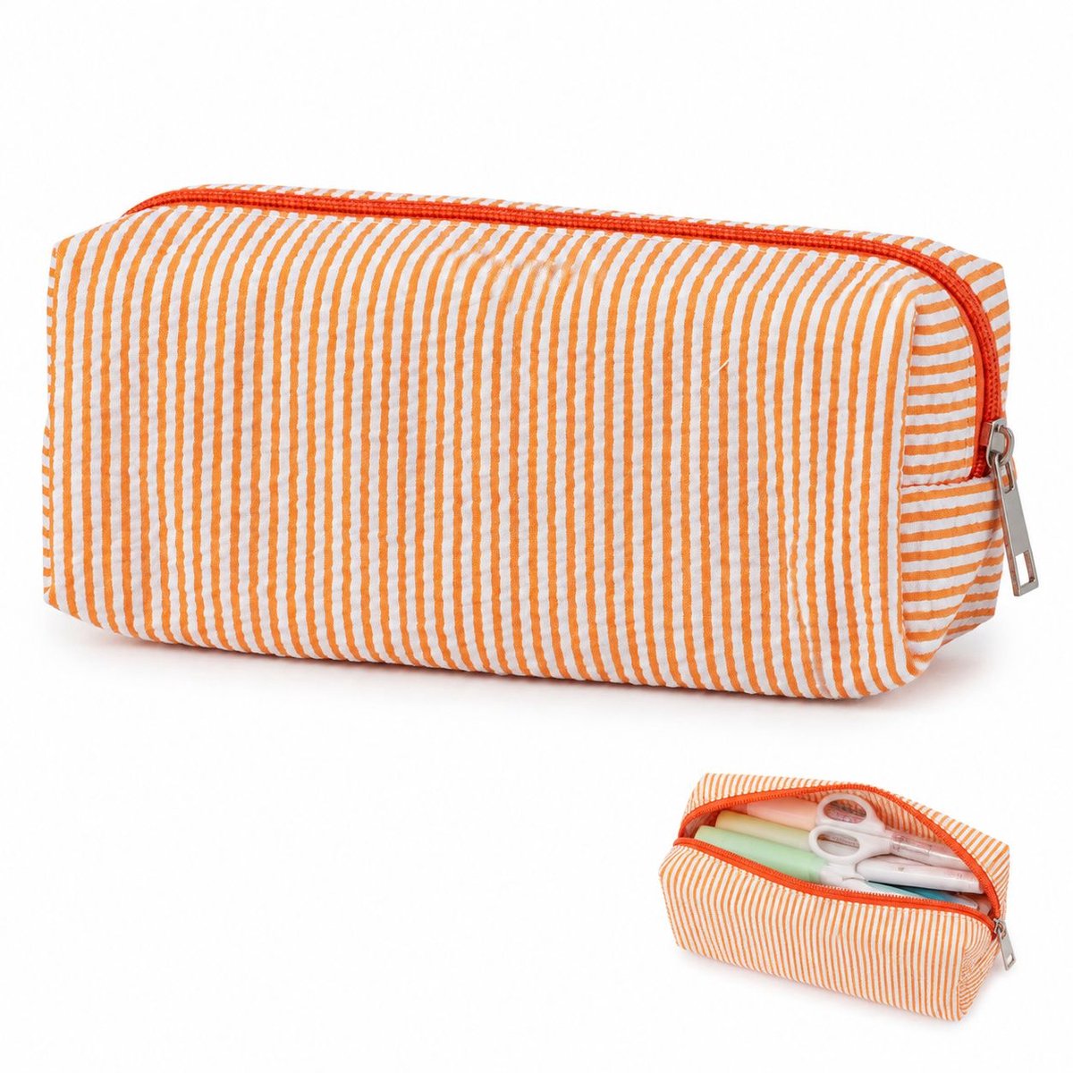 VHV - Grote Etui - 21x7.5x8 cm - Ruime Pennenzak van Polyester - Grote Capaciteit Stationery Pouch voor School & Kantoor - Duurzame Potlodenetui - Oranje
