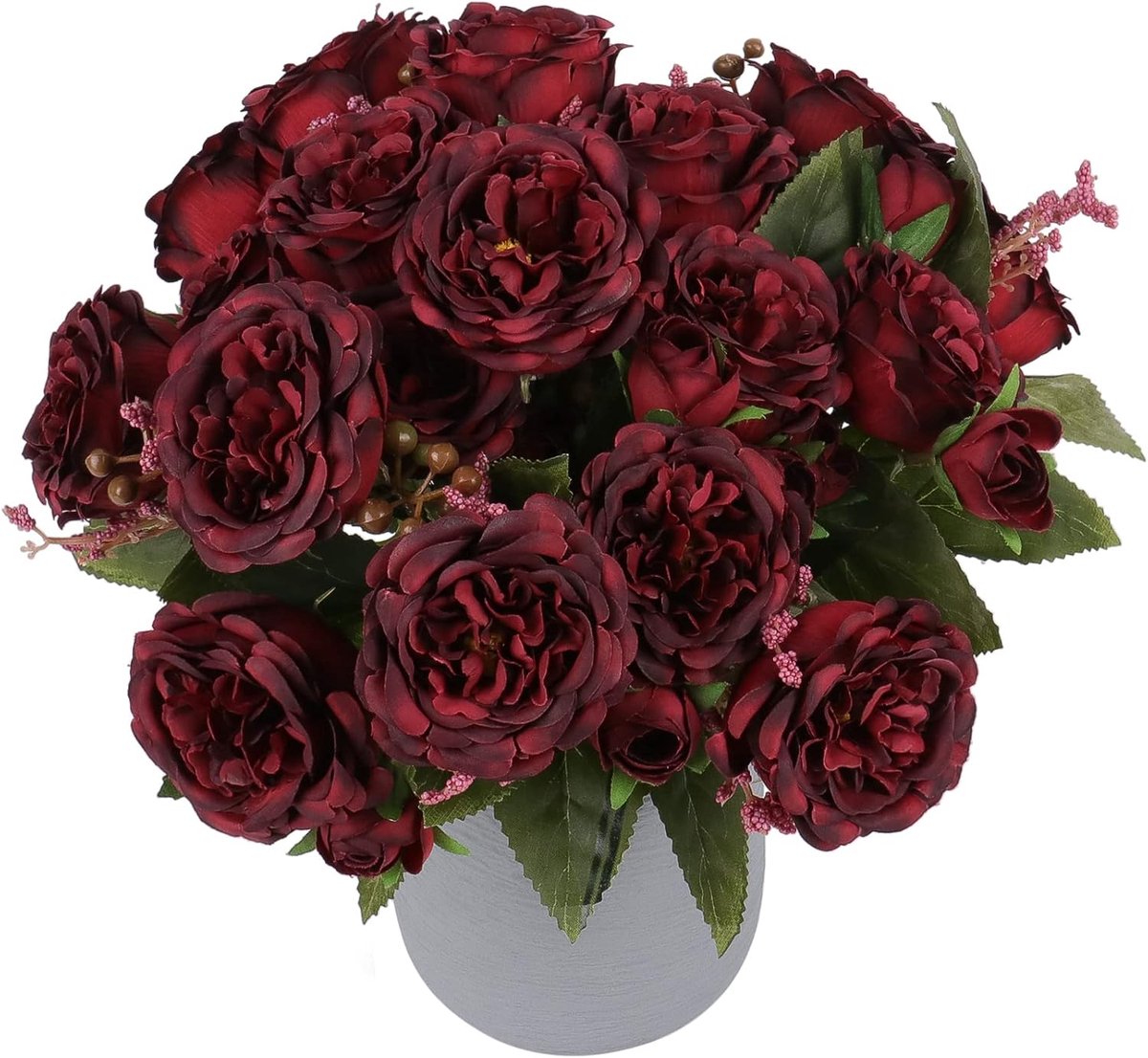 Kunstbloemen, nep-bordeauxrode pioenen voor huisdecoratie en bruidsboeket, neppioenbloemen, bulk als handwerk, doe-het-zelf kunstplanten zonder vaas (bordeauxrood)