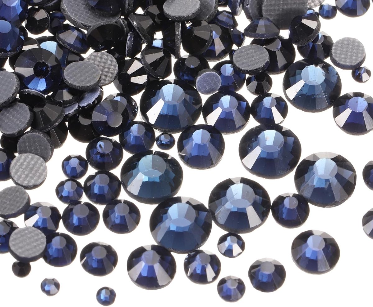 Strassteentjes met transparante tas en 5 maten (SS6-SS30, donkerblauw) voor nageldecoratie, kleding, knutselen en doe-het-zelf